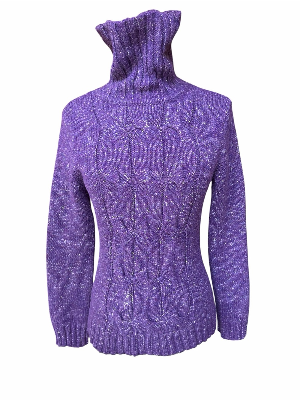 Late 90s/Y2K New York & Company Vibrant Purple White Flecked Marled Turtleneck C